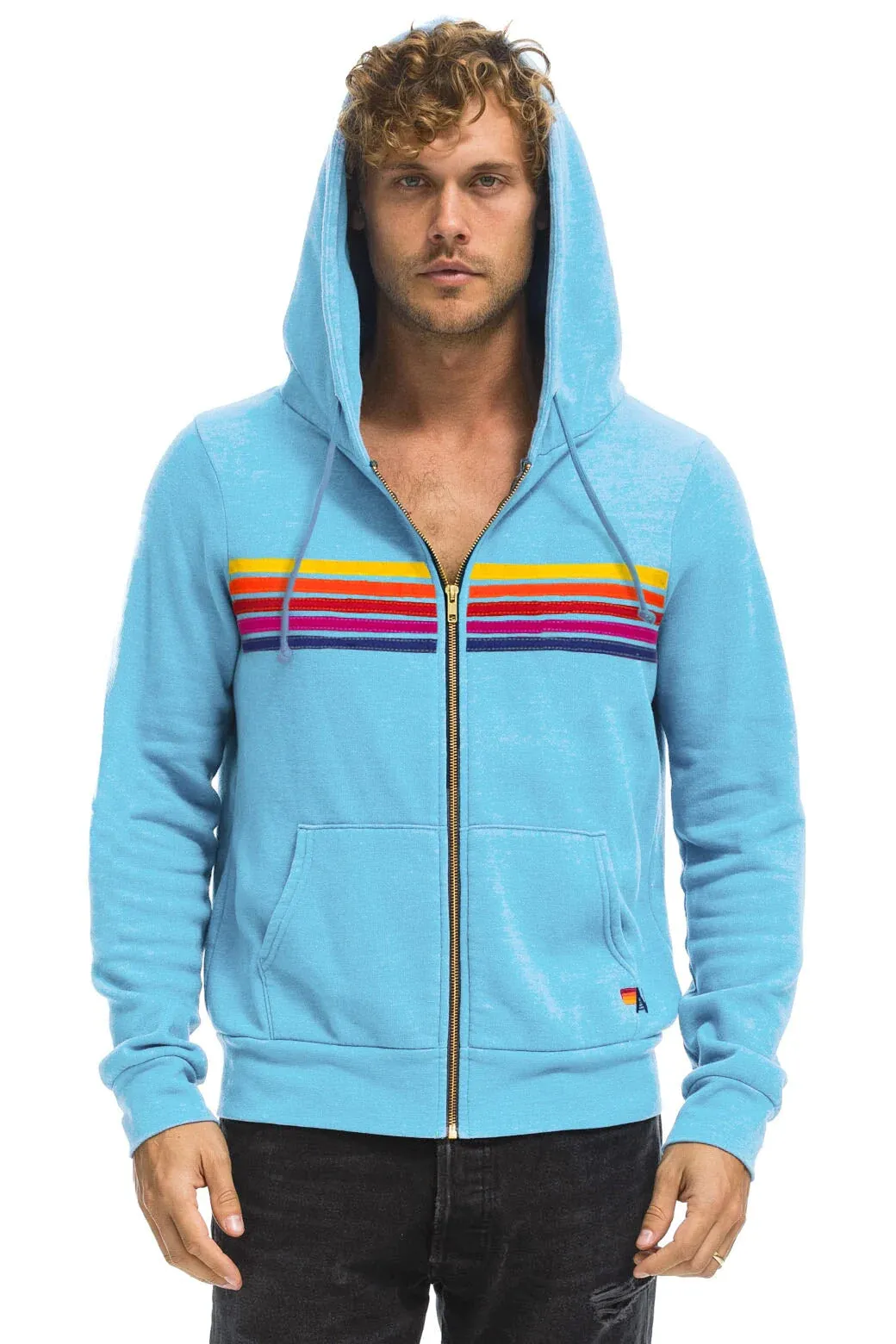 AVIATOR NATION 5 STRIPE UNISEX ZIP HOODIE SKY/YELLOW PURPLE