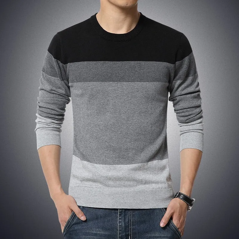 Casual  O-Neck Striped Slim Fit  Pullover Men's Sweater