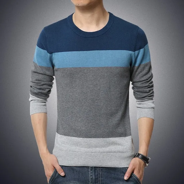 Casual  O-Neck Striped Slim Fit  Pullover Men's Sweater