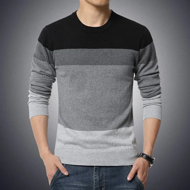 Casual  O-Neck Striped Slim Fit  Pullover Men's Sweater