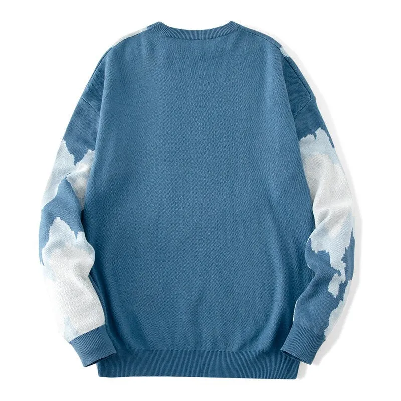 Casual Sweater Cartoon Cloud Pattern Long Sleeve