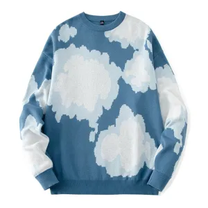 Casual Sweater Cartoon Cloud Pattern Long Sleeve