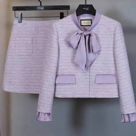 Donna Long Sleeve Bow Tie Embellished Skirt Set