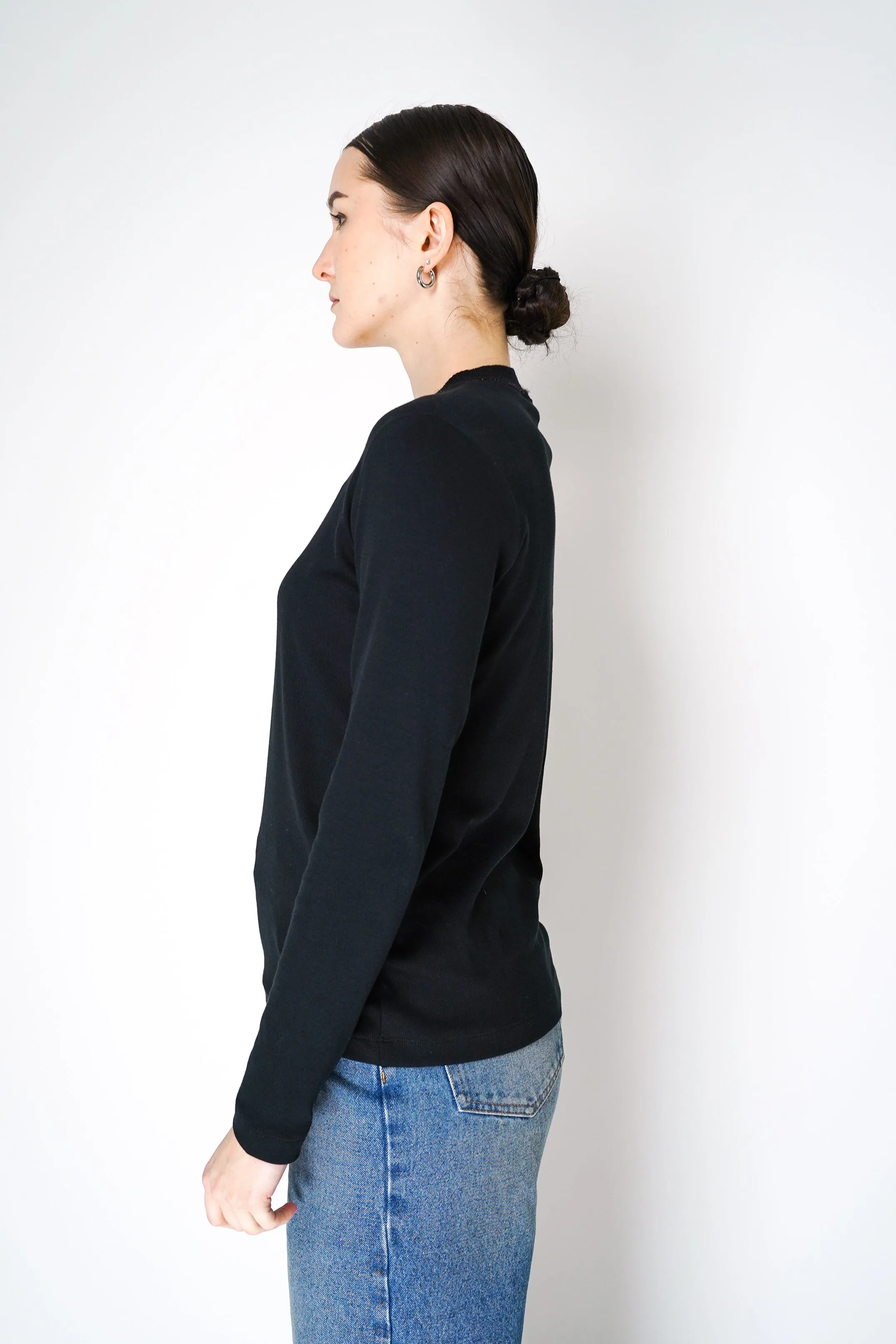 Fabiana Filippi Long Sleeve Jersey Top with Knitted V-Neckline in Black