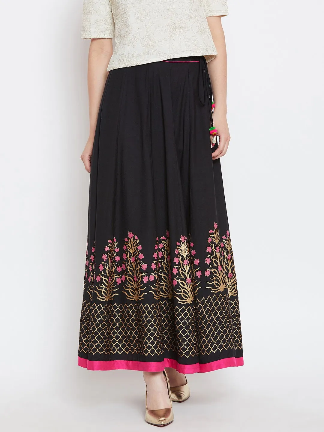 Flower block printed skirt