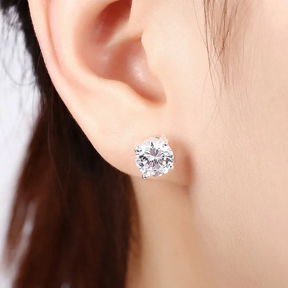 TTVOVO 925 Sterling Princess Cut Cubic Zirconia Stud Earrings for Women Men Piercing CZ 4 Claws Ear Brinco S925-Sterling-Jewelry