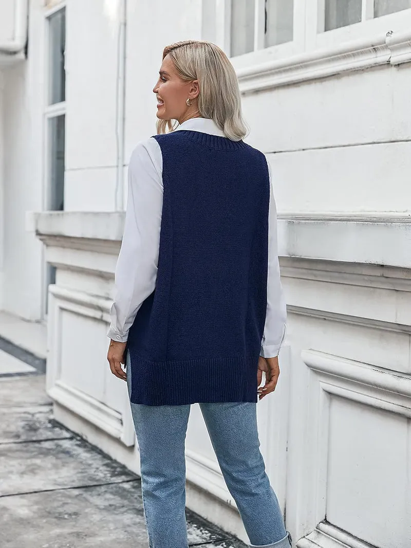 Zeagoo Sweater Vest Women Sleeveless V Neck Oversized Pullover