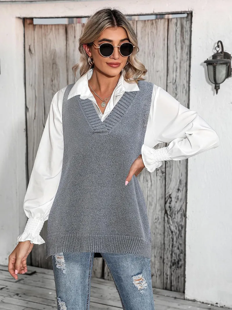 Zeagoo Sweater Vest Women Sleeveless V Neck Oversized Pullover